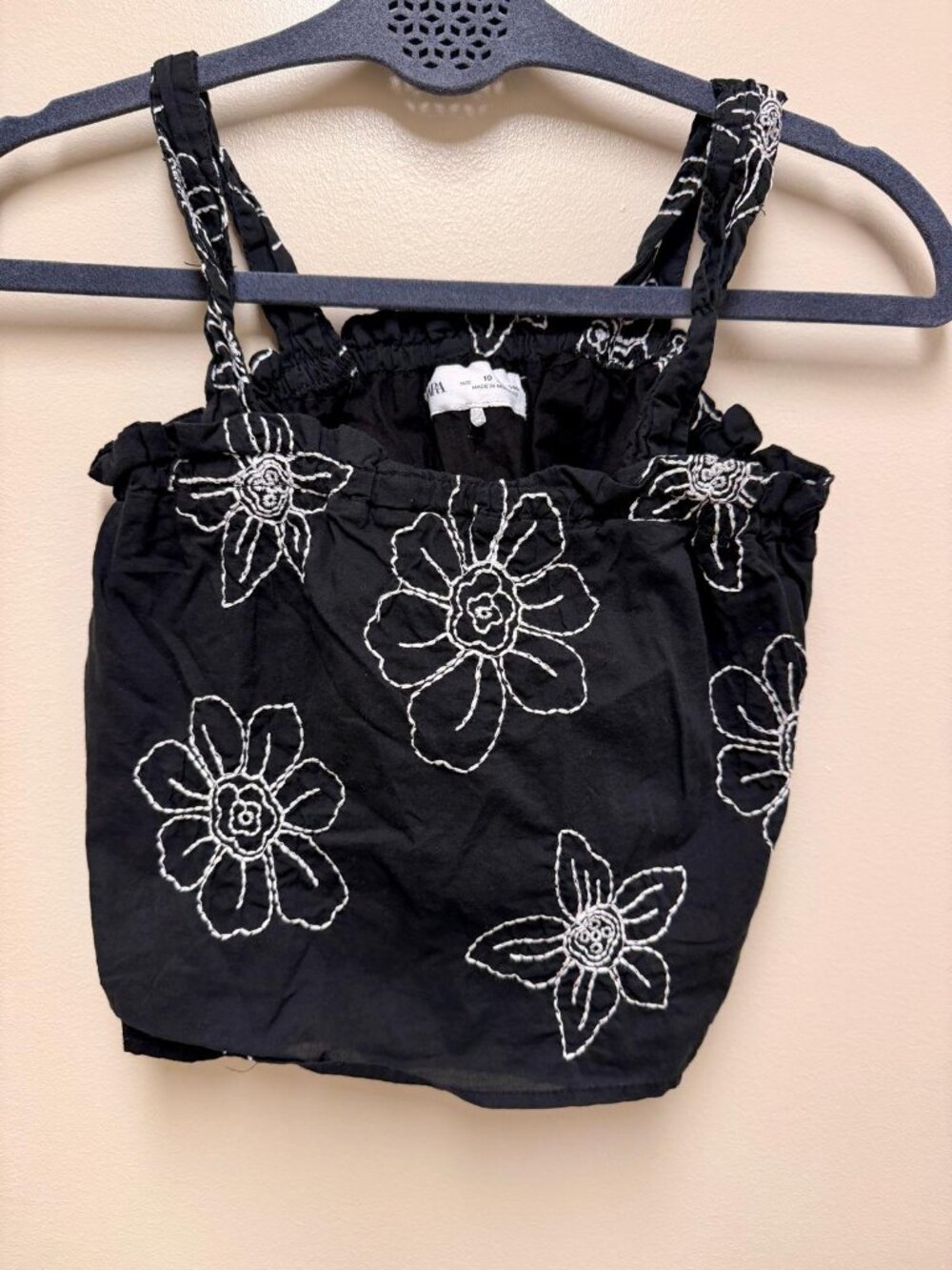 Zara Girls Black Embroidered Floral Top – Size 10